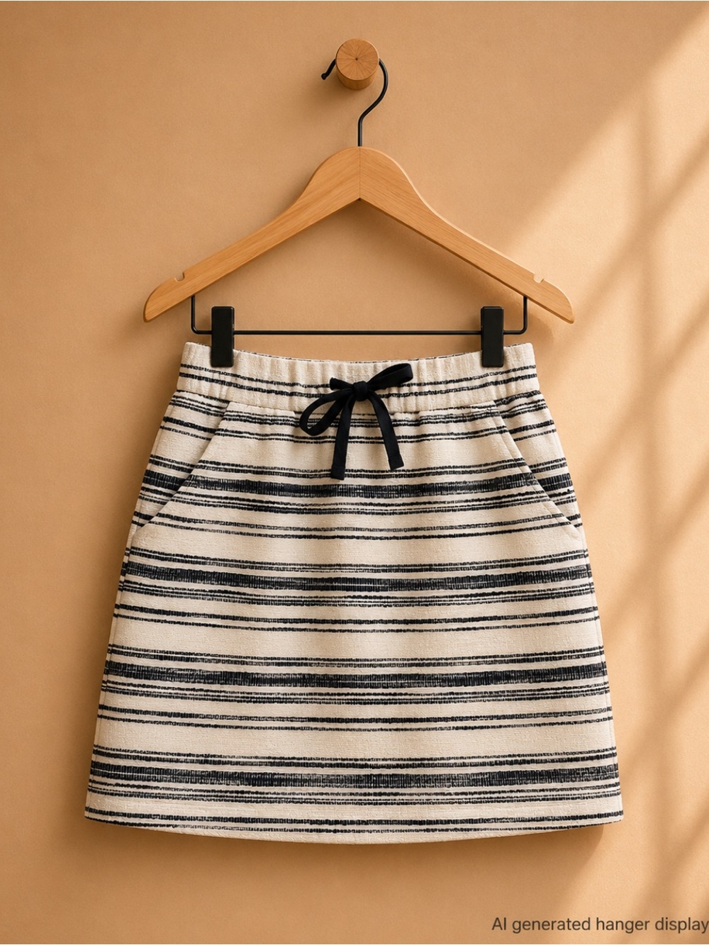 LOFT Striped Drawstring Skirt in Cream and Black